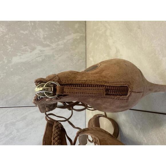 White House Black Market Serenity tan suede lace-up ankle heel sandals Size 8M - Picture 3 of 4